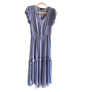 Simply Vera Wang Size S Dress Dusty Blue Satin Tiered Ruffle Daphne Bridgerton